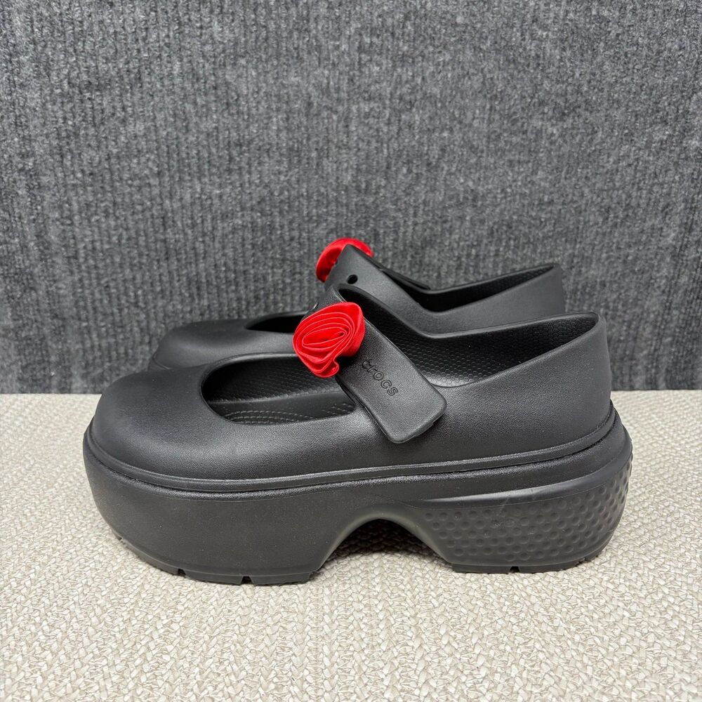 NEW Crocs Stomp Rosette Mary Jane Platform Clogs Black Rose Red Chunky Womens 10 - Picture 3 of 7
